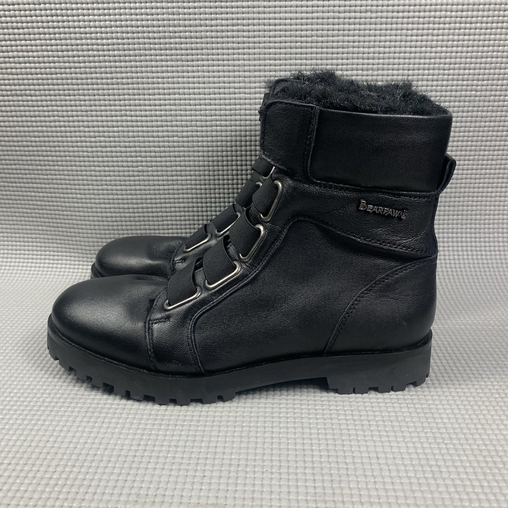 BEARPAW Vivian BOOT 8 Black SHEEP Nappa LEATHER Ankle Short Hiking Biker Fur